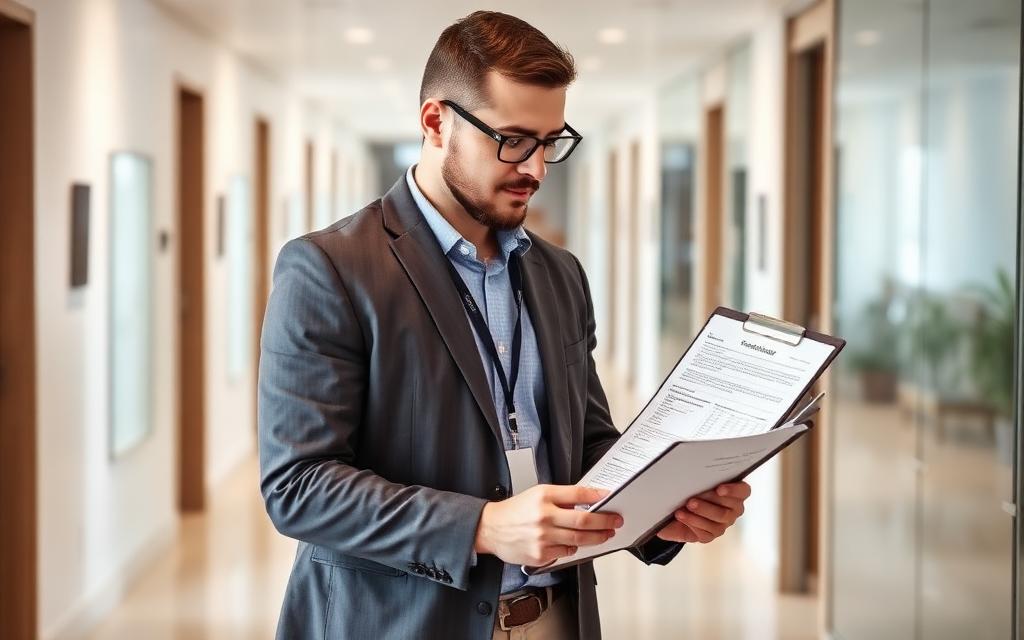 Facility manager reviewing a commercial cleaning service proposal